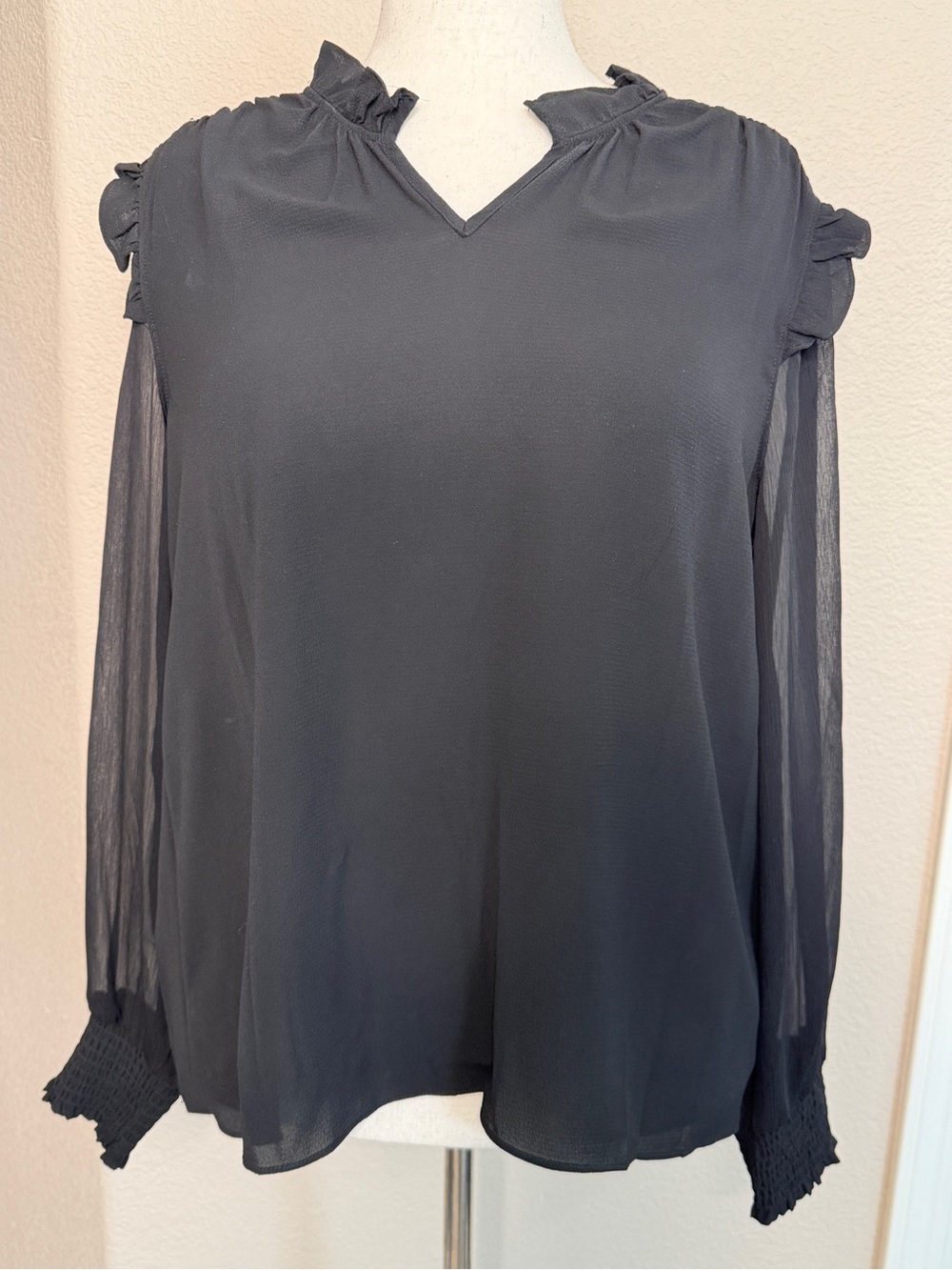 Fever Black Ruffle Neck Long Sleeve Blouse